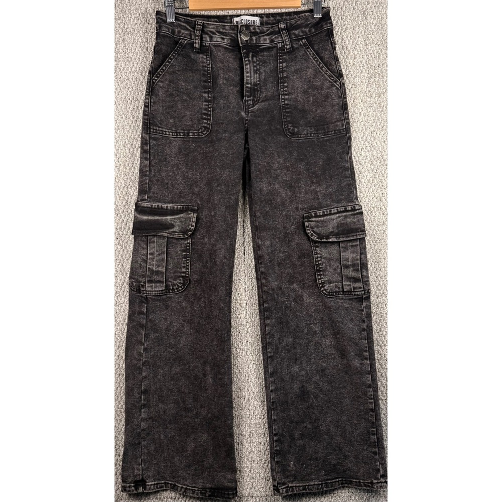 Disclosure Cargo Jeans Size 5/27 Black Acid Wash Wide Leg High Rise Utility Y2K